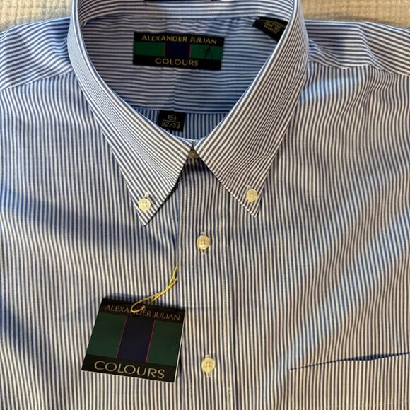 Alexander Julian Pinstripe Blue Long Sleeve Button Up Dress Shirt, Neck161/2 NWT - Picture 1 of 9